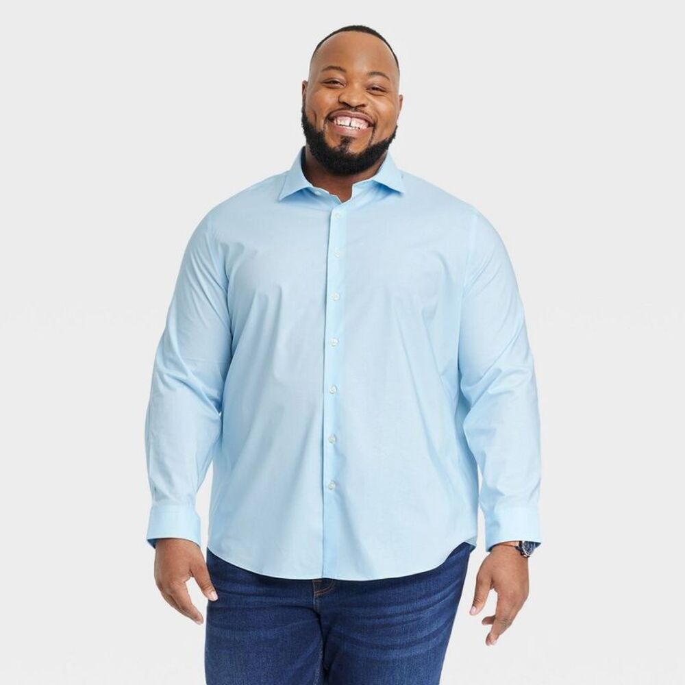 Men's Tall Performance Long Sleeve Button-Down Dress Shirt - Blue LT